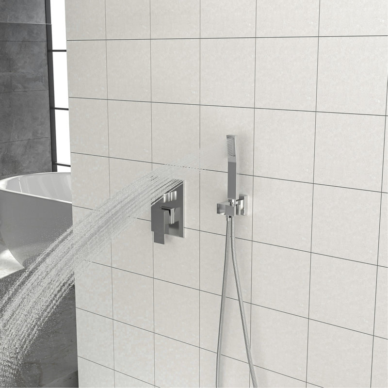 Dual Function Shower Head - 12 Inch With Hose And Kit Ceiling Mount Handheld, Silver