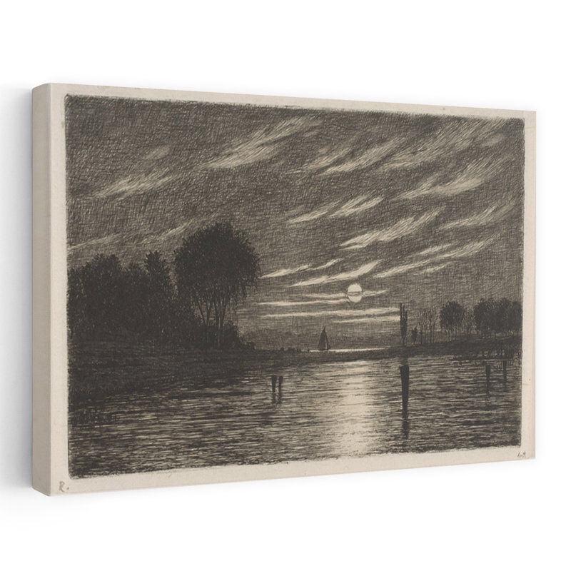 Petite porte de l'enfer, Harlem, NY - rivière au clair de lune rétro en noir et blanc, art de bateau à voile