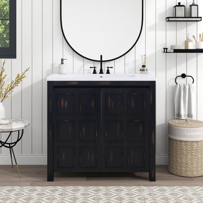 Ryerio 36'' Free-standing Single Bathroom Vanity with Resin Vanity Top -  Ebern Designs, D303CB2B6E364358B29572D4958EEA24