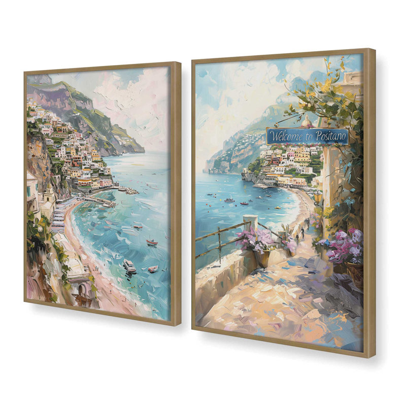 «Coastal Charm Paradise», ensemble de 2 pièces encadrées sur papier par Azure Artisanal Studio, Or brossé