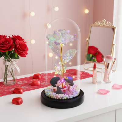 Eternal Beauty LED Lighted Gold Foil Rose - High Borosilicate Glass Cover With Wooden Base, Lifelike Artificial Flower For Valentine's Day Mother's Day Gifts, Wedding Decor & Romantic Home Party Decoration
