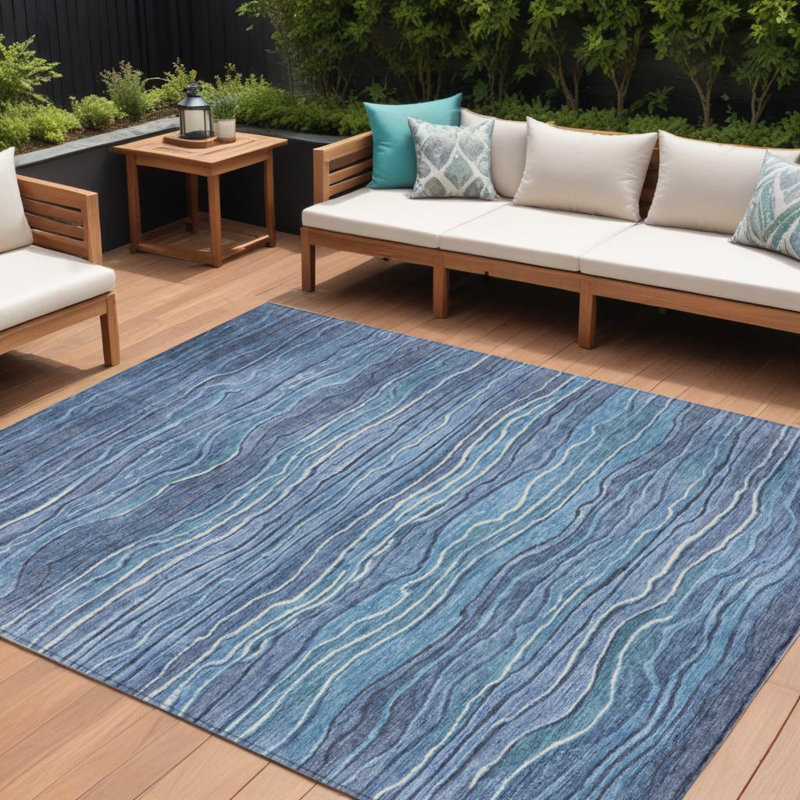 Tapis extérieur lavable abstrait bleu et bleu ciel 10 pi x 14 pi