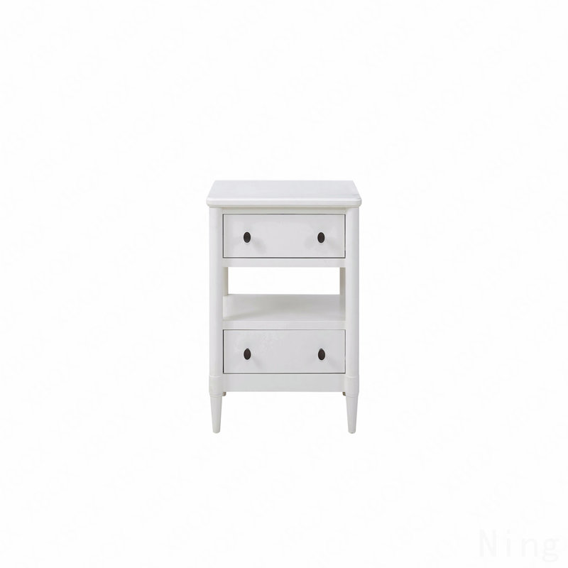 Table de chevet ouverte à finition blanche avec 2 tiroirs, Blanc