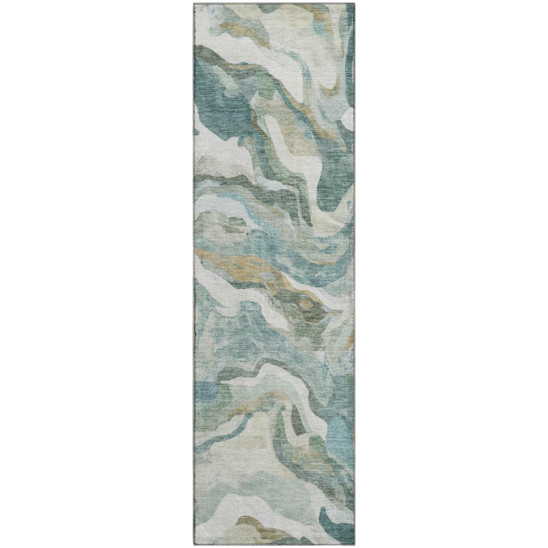 Tapis moderne lavable à la machine de qualité supérieure Mayfield AMF2162, Tapis de couloir 2 pi 3 po x 7 pi 6 po, Sarcelle