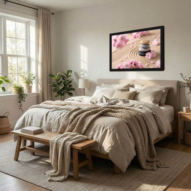 Mode, sable, sable, ondulation, pierres, fleurs, jardin paisible zen, H 24 po x l 36 po