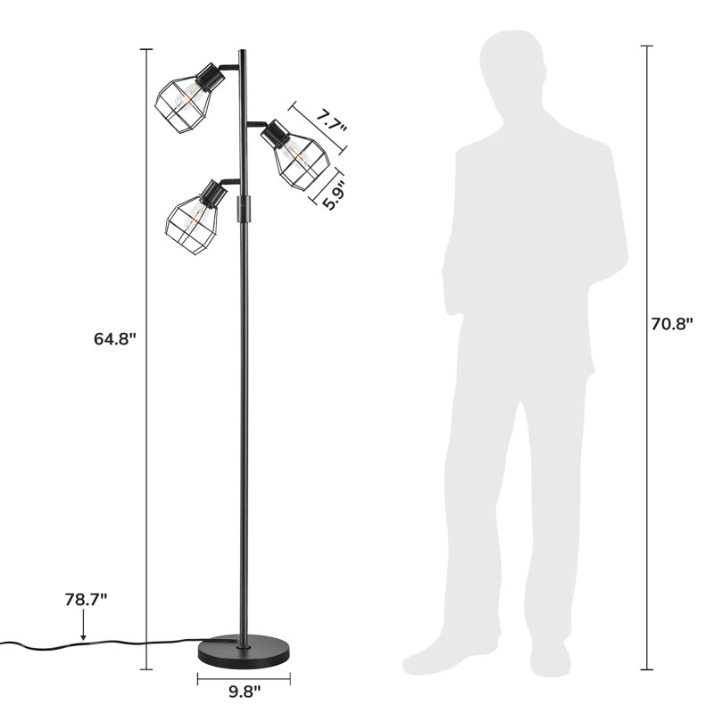 Rasch 65''  Tree Floor Lamp with  Dimmable Bulbs and Rotary Switch Included, Black