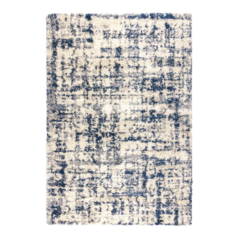Tapis à poil long bleu marine moderne Elyse Anjou Myra, Rectangle 5 pi 3 po x 7 pi