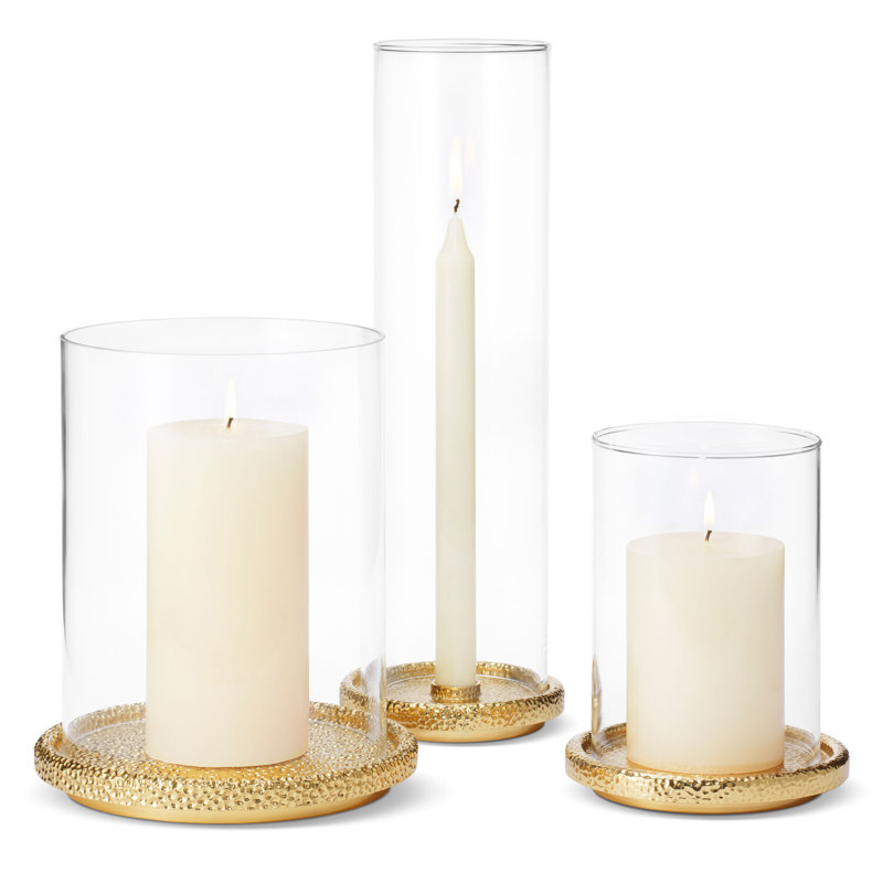 Brass and Glass Tabletop Hurricane Candle Holder