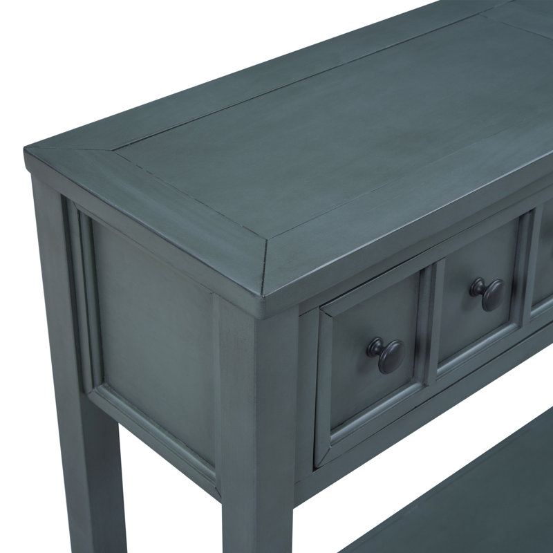 Aron Rustic Console Table with Drawers & Storage Shelf, Navy