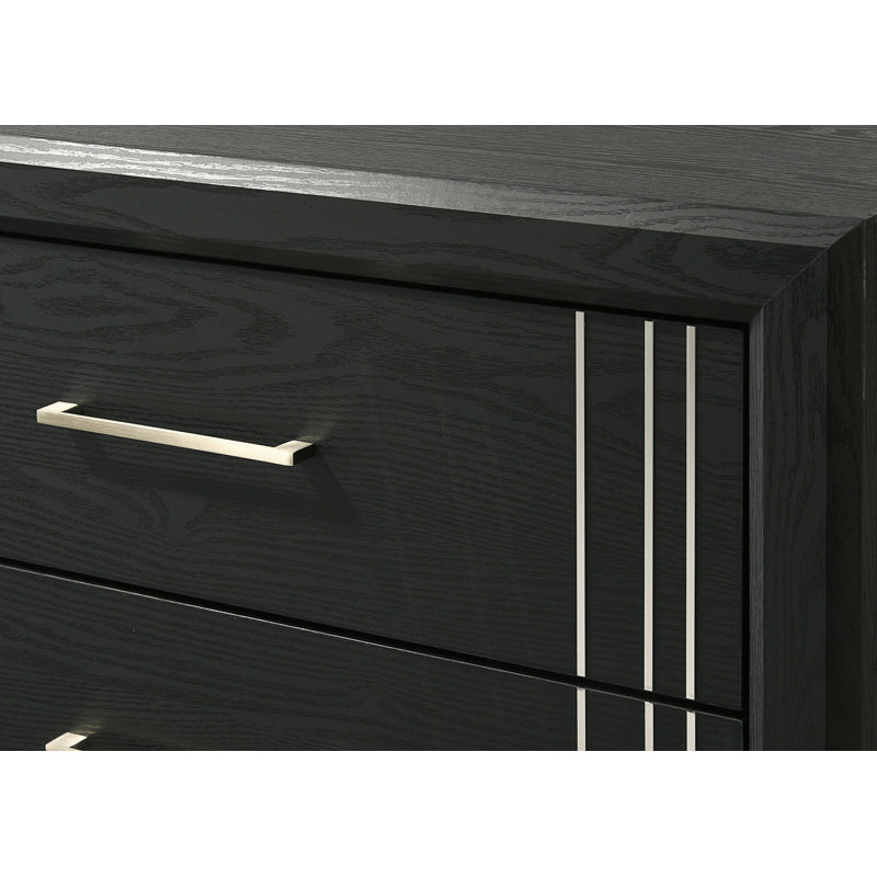 1Pc Contemporary 6 Drawers Dresser, Bed Side Cabinet, Black