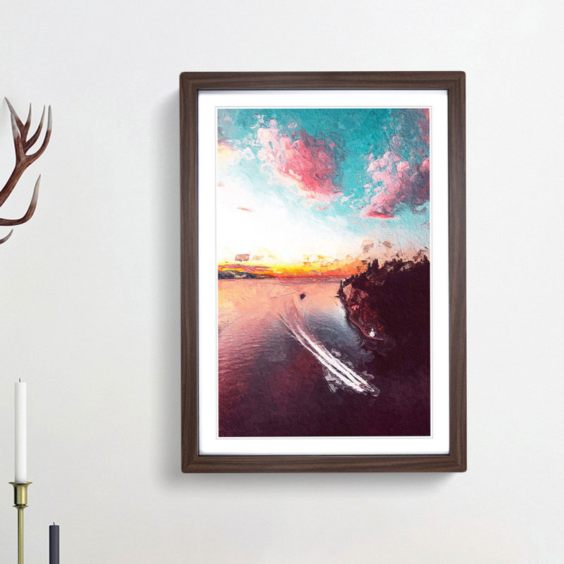 Vancouver Canada at Night - Picture Frame Painting Print, 36cm H x 27cm W x 2cm D, Walnut Framed