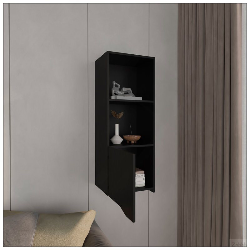 Obregon 43" Tall One-Door Wall Cabinet  With Two Open Shelves, Medicine Cabinet, Black