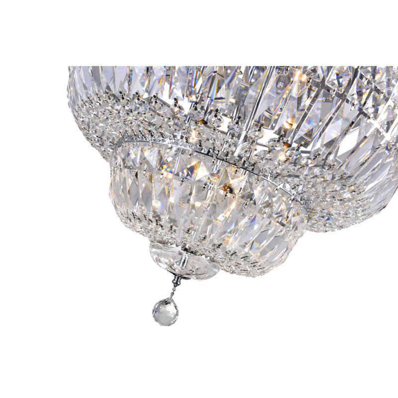 9 Light Flush Mount Ceiling Light – 24-Inch Wide Chrome Finish with Crystal Accents, Bright Ambient Lighting for Hallway, Kitchen, or Bedroom