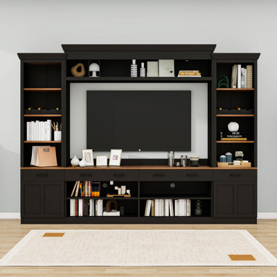 4-Piece Entertainment Wall Unit Set with 4 Drawers, 2 Cabinets and Adjustable Shelves