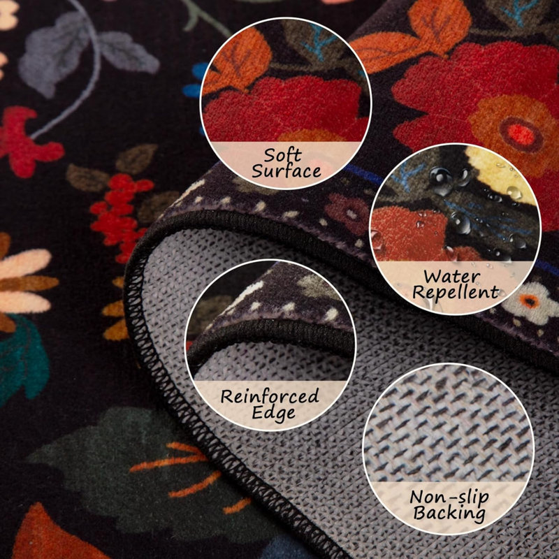 Washable Floral Indoor Rug