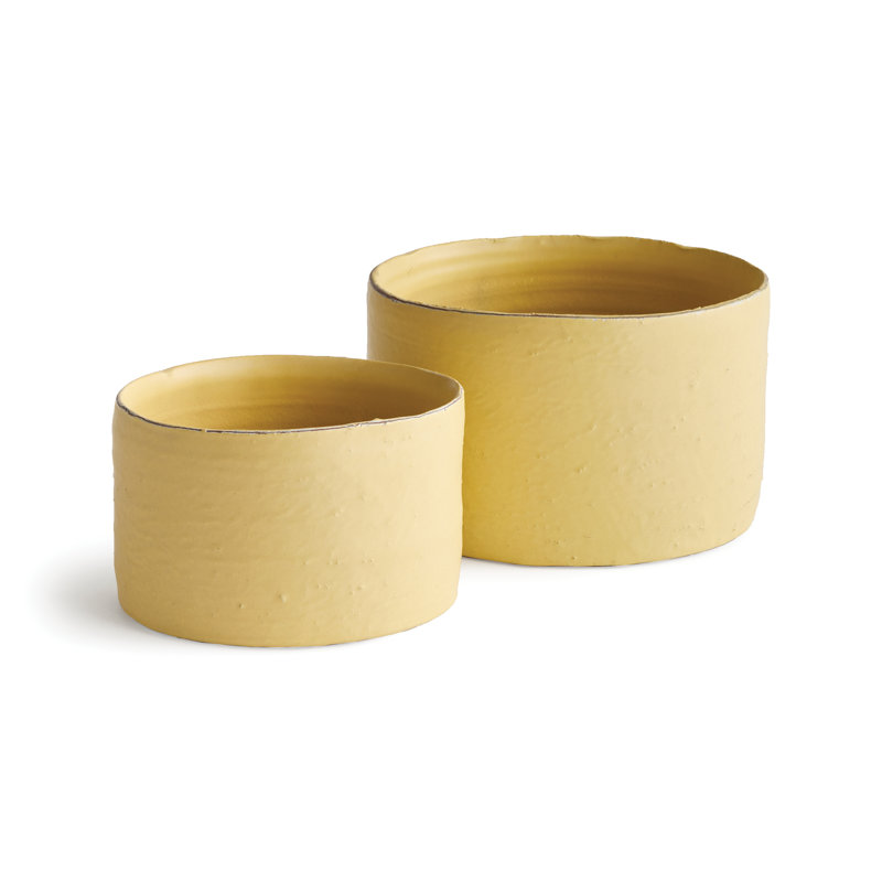Handmade Buttercup Yellow Terracotta Cachepot Set