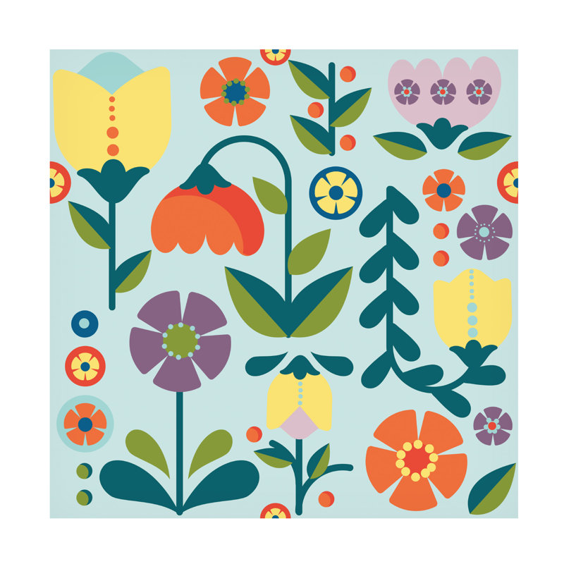 Jean Plout Retro Floral Pattern A Canvas Art, H 14 po x l 14 po x P 2 po