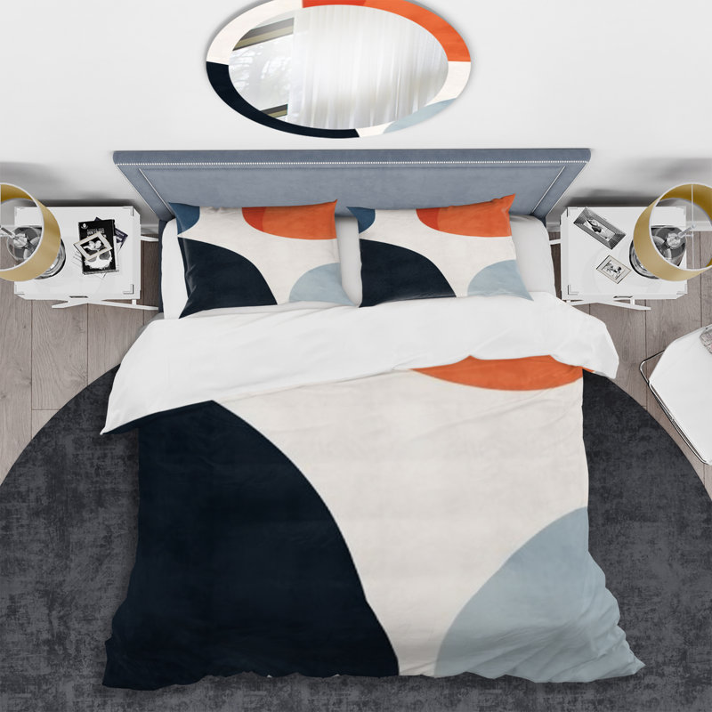 Ensemble de housse de couette minimaliste bleu et orange à motif bohème minimaliste 3, Housse de couette pour lit simple