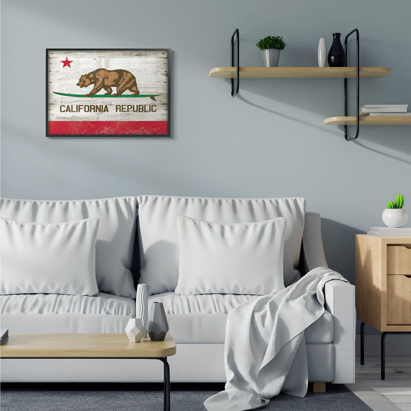 « california republique bearing », reproduction d’art en bois par retrorocket-impression, H 24 po x l 30 po x P 1,5 po