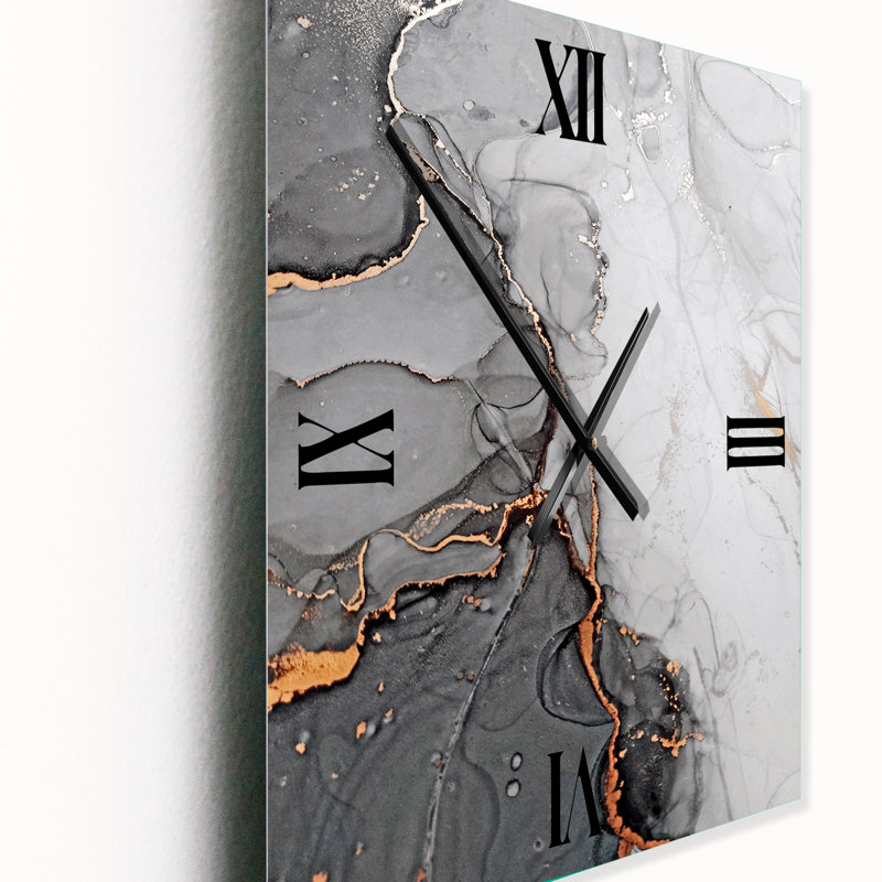 Horloge murale abstraite en marbre gris et orange, Petit