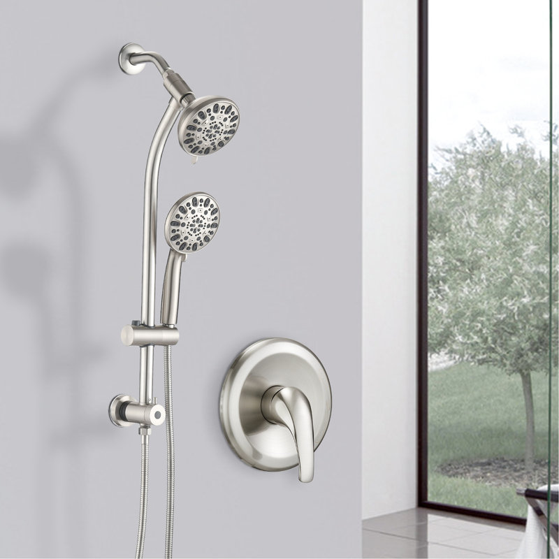 5-Inch Abs Shower Head With Drill- Stainless Steel Slide Bar And 7-Setting Dual Heads Sliding Rod In Luxury Style, Nickel
