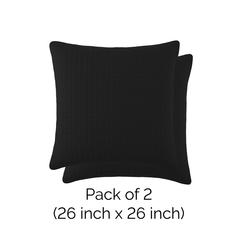 Ensemble de 2 taies décoratives matelassées à motif carré en microfibre brossée à double bordure avec passepoil Southwood Fine Linens, lot de 2, 26 po x 26 po, noir