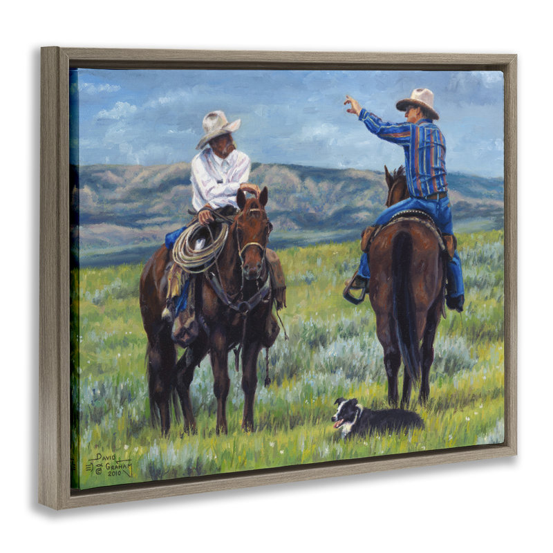 "Cowboy Logic Scene", art mural encadré par David Graham, Cadre flottant orme Montalcino, H 25 po x l 31 po
