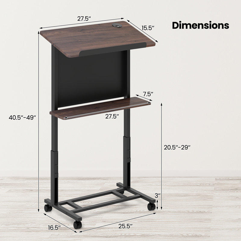 2 PCS Rolling Podium Stand 40.5''-49'' Height Adjustable Lectern Table Mobile Pulpit
