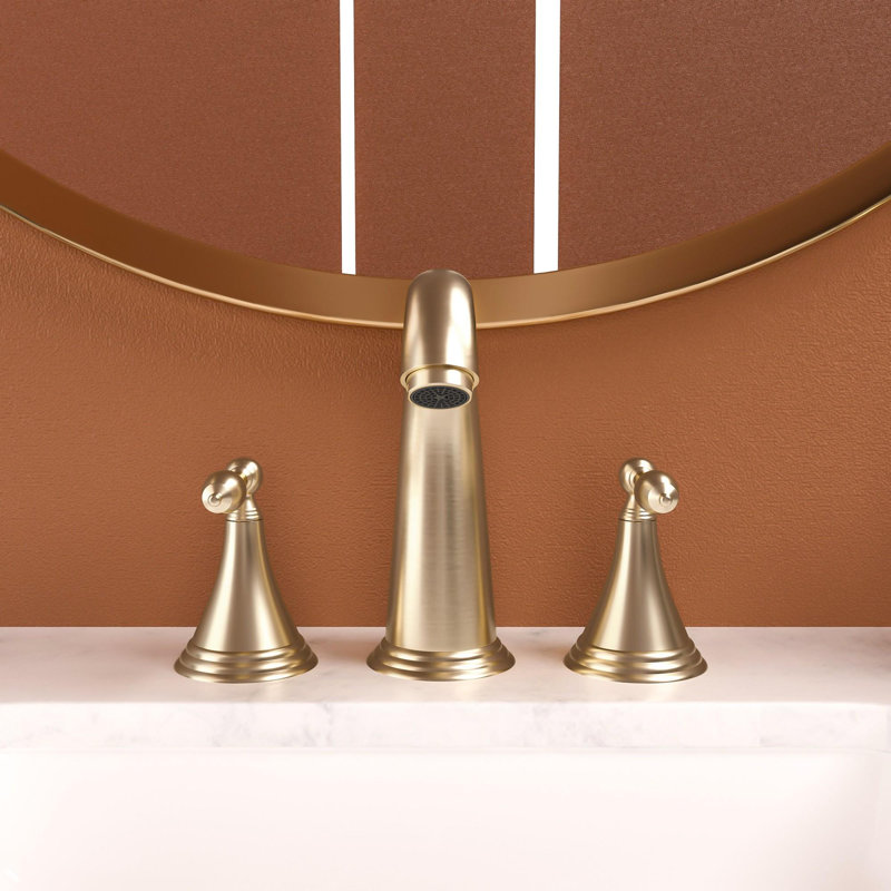 Widespread bathroom faucet with pop-up drain and 2 water supply lines, Gold
