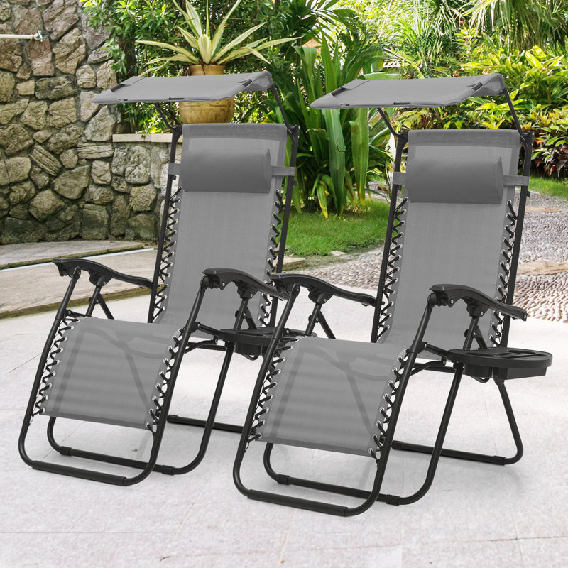 Mobarkar Outdoor Folding Zero Gravity Recliner Lounge Chairs with Adjustable Canopy Shade, Headrest, Grey
