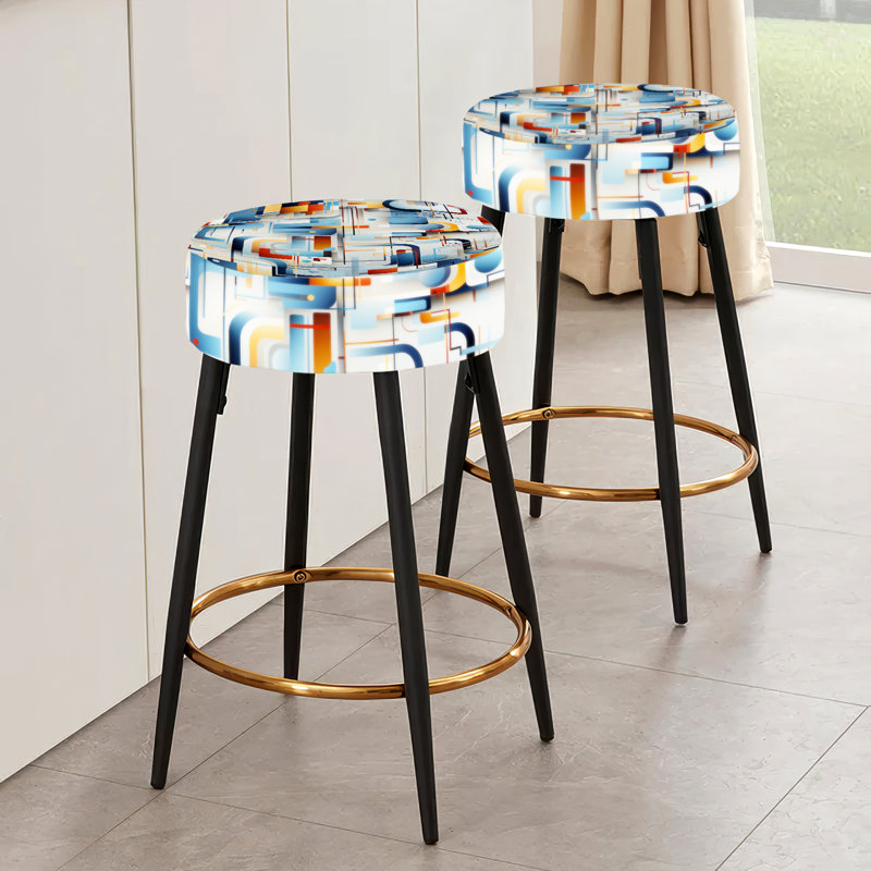Blue Metropolis Matrix Pattern - Geometric Bar Stools Set Of 2