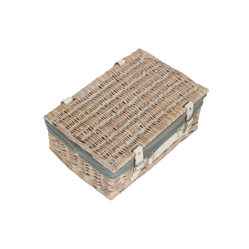 Wicker Hamper Basket with Lining, 15cm H x 36cm W x 26cm D, White/Grey Lining