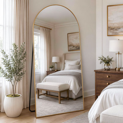 Oversized Large Arched Metal Full Length Mirror, 3 Installation Ways Freestanding, Leaning & Wall Mounted Full Body Floor Mirror for Bedroom, Entryway, Living Room & Cloakroom