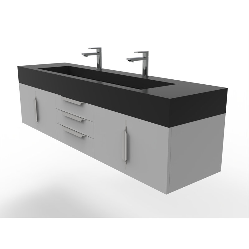 Nile 72" Wall-Mounted Single Bathroom Vanity Set, Chrome, Black, Gray