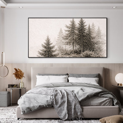 Très grande reproduction d'art sur tissu mural - Forêt de pin gris, décor de chambre minimaliste - «Assemblage requis du cadre (cadre non fini)»