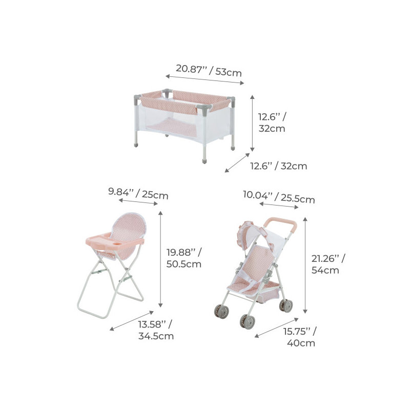 Olivia's Little World Doll Furniture Set Polka Dot Princess - Complete Set in Pink/Gray