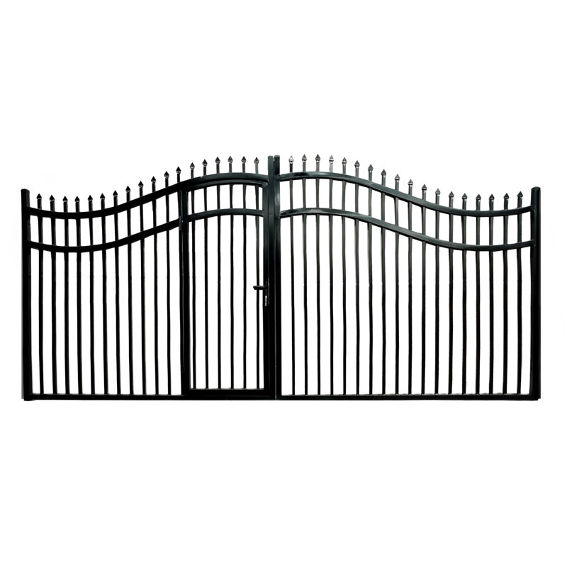 Barrière d'allée en acier à double battant avec porte piétonne intégrée - Style VIENNE, 14 pi