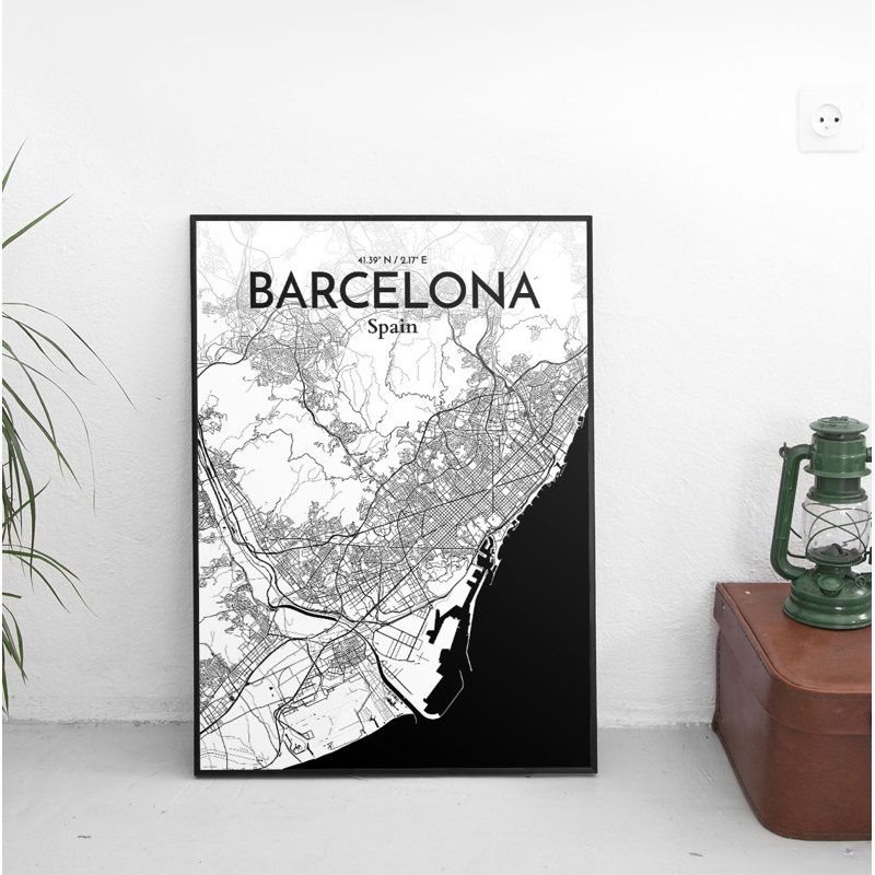 Barcelona City Map 1 Piece Wall Art, 60.2 cm H x 27.9 cm W x 0.1 cm D