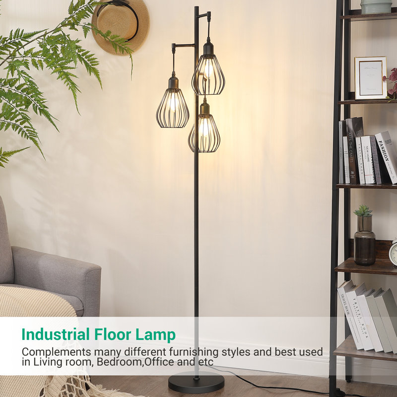Majewski 3-Light 65.5" Tree Floor Lamp with bulbs included, Black