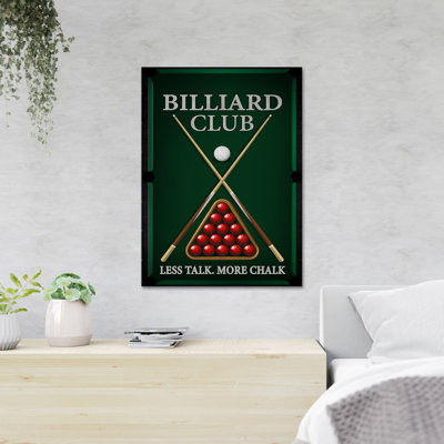 Billiard Balls On Green Background - Less Talk More Chalk - 1 Piece Rectangle Graphic Art Print On Wrapped Canvas