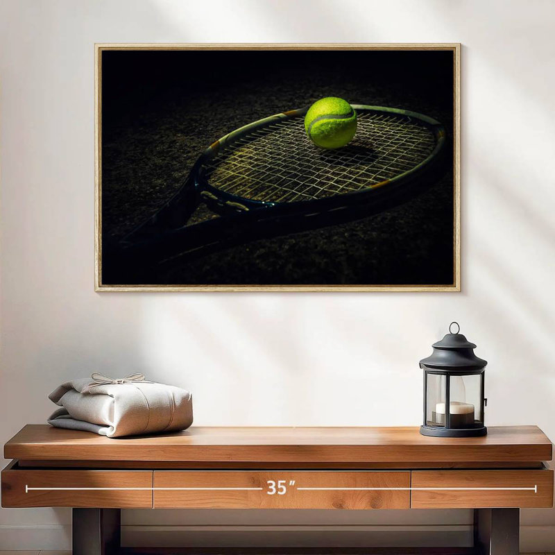 Tennis contemporain, Cadre flottant en bois naturel, 37 po x 25 po
