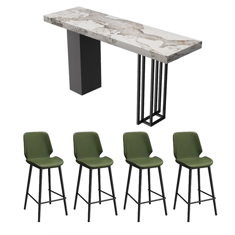 Table et chaise de bar de luxe à lumière ouverte Home, H 39,3 po x L 70,8 po x l 23,6 po, Vert / noir, Noir, noir, noir, noir