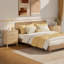 Table de chevet cannelée en bois avec 3 tiroirs, grande table de chevet moderne pour le lit Rhythm, l 23,6 po x P 15,8 po x H 28,3 po, nature-1621891246-1636438833