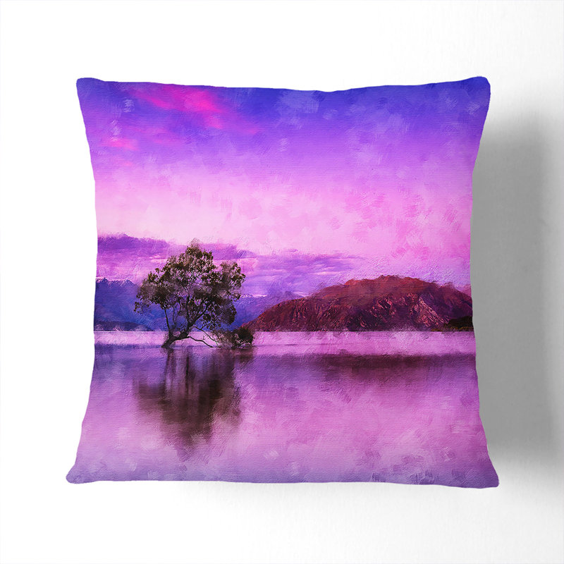Lone Tree Under a Sunrise Painting Cushion with Filling, 40cm H x 40cm W x 15cm D