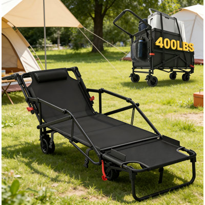 Heavy Duty Folding Wagon - 2-In-1 Collapsible Cart, 400Lb Capacity, All-Terrain Wheels W/Brakes & Side Pockets