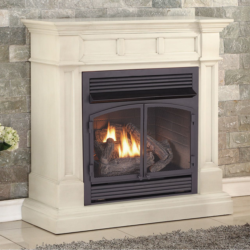 Foyer double au gaz Duluth Forge - 32 000 BTU, H 45 po x l 45 po x P 15 po, Blanc antique, Oui