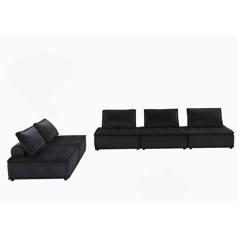 Anna 120" Black Velvet 5 Pc Sectional Sofa