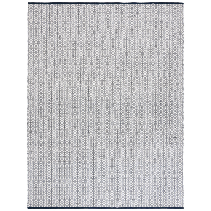 Palbo Flat Weave Wool/Cotton Geometric Rug in Ivory/Navy, Rectangle 8' x 10'