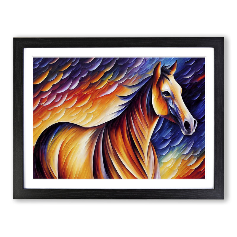 Horse Vol.1 Abstract 1 Piece Single Picture Frame Wall Art, 25cm H x 34cm W x 2cm D, Black Framed