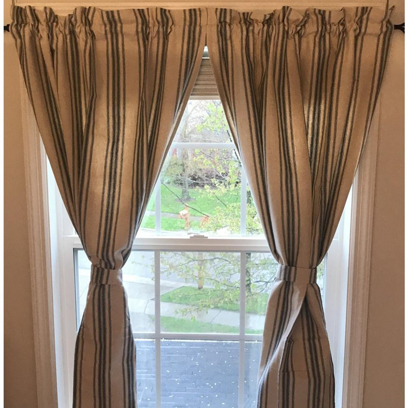 Fortunat Cotton Room Darkening Curtain Pair, Colonial Blue/Cream